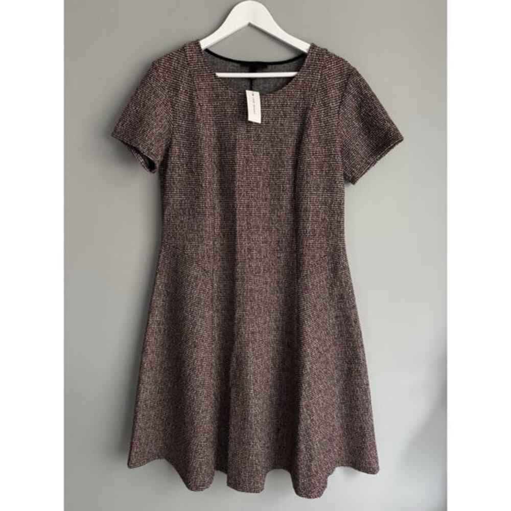 NWT Lane Bryant Fit Flare Dress 10/12 Red Black Tweed Short Sleeve Midi Career